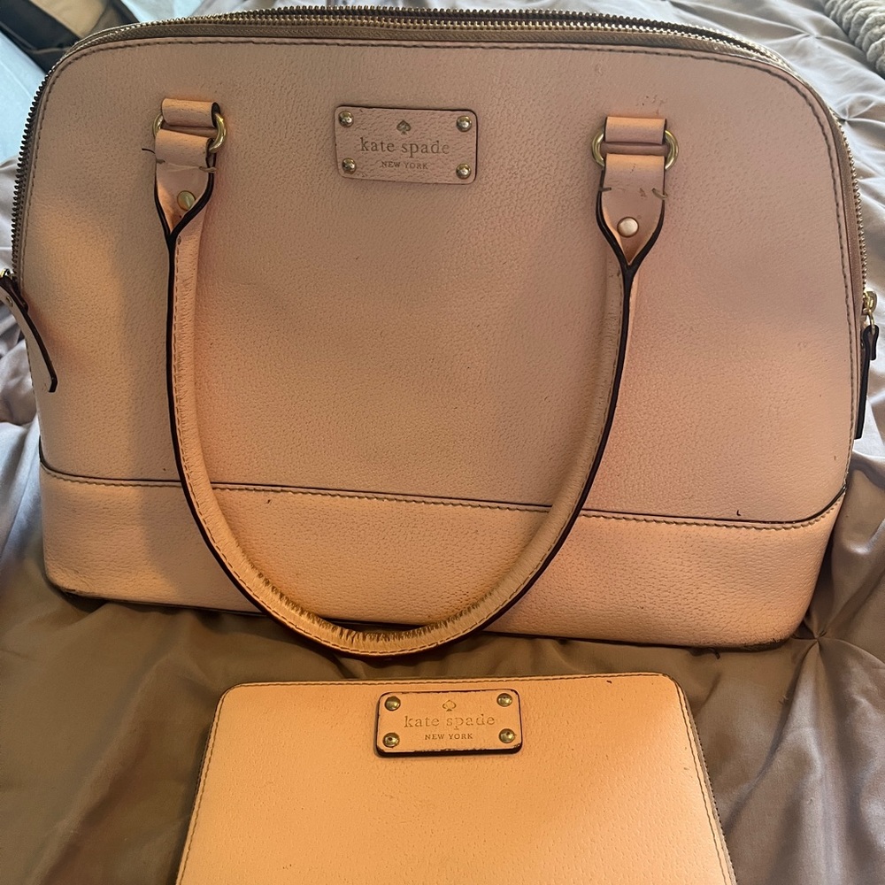 Kate Spade baby pink purse and wallet set in well loved condition
